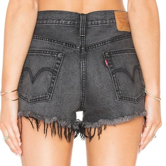 Levi’s 501 Raw Hem Shorts in Slashed Black - Picture 2 of 13
